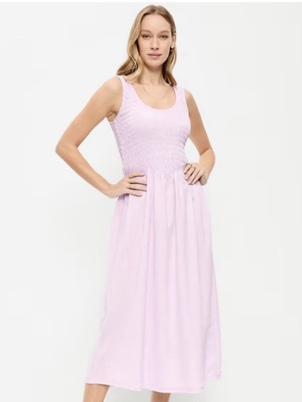 Fit & Flare Lightweight Smocked-Bodice Midi Dress - XL